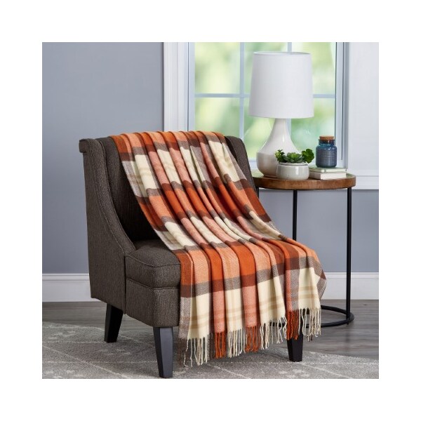 Hastings Home Soft Throw Blanket, Oversized, Fluffy, Vintage-Look an Cashmere-Like Woven Acrylic (Spice Plaid) 676512JOZ - main